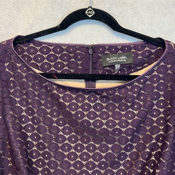 NWT BLACK LABEL by EVAN PICONE Dress Size16 Dark Purple Lace with Belt - Picture 4 of 15